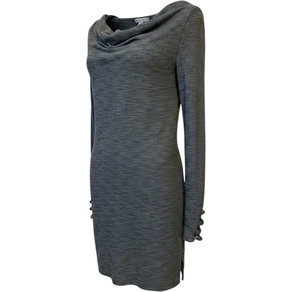 NWT Anthropologie Pure + Good Ribbed Knit Blue Marled Cowl Neck Shirt Dress SM
